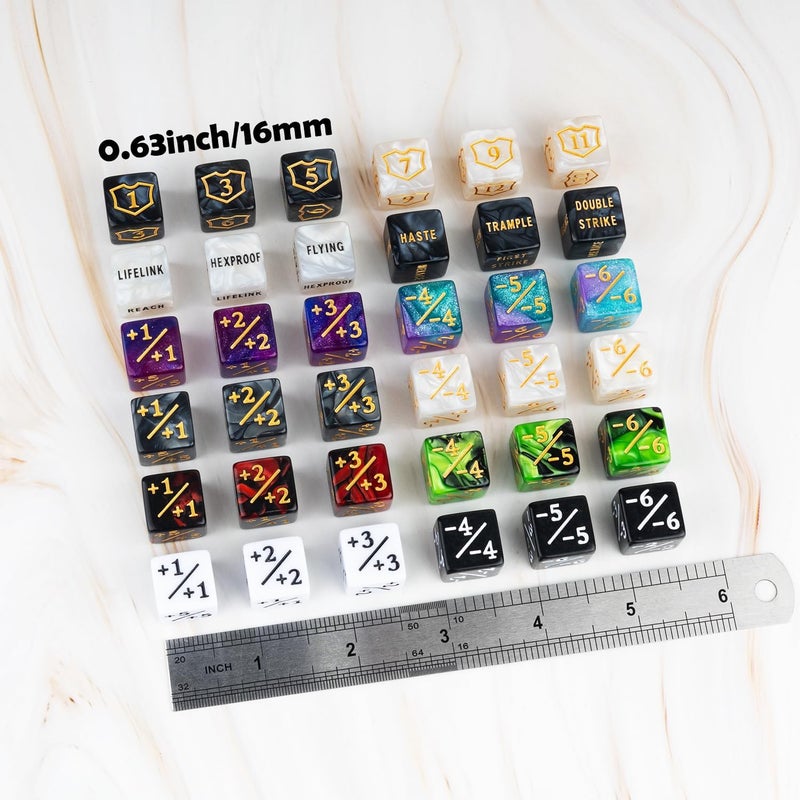 LAMJAM 72 PCS MTG Dice Counters Life Keyword Counter Dice Set Plus 1/+1 Ability Buff Life Tokens for MTG, TCG, Cards Gaming Accessories - Image 2